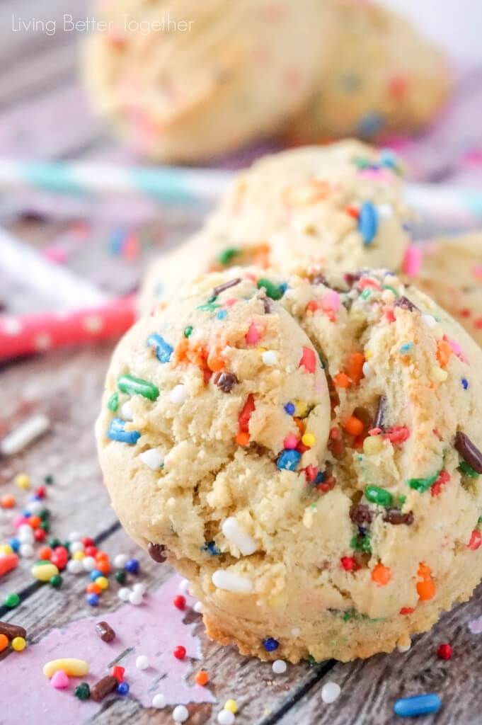 These Birthday Cake Pudding Cookies are sweet, chewy and loaded up with sprinkles. Tempting vanilla makes them the perfect alternative to cake, or you know, have both! I did!
