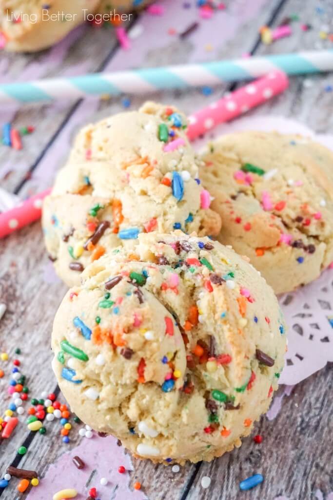These Birthday Cake Pudding Cookies are sweet, chewy and loaded up with sprinkles. Tempting vanilla makes them the perfect alternative to cake, or you know, have both! I did!