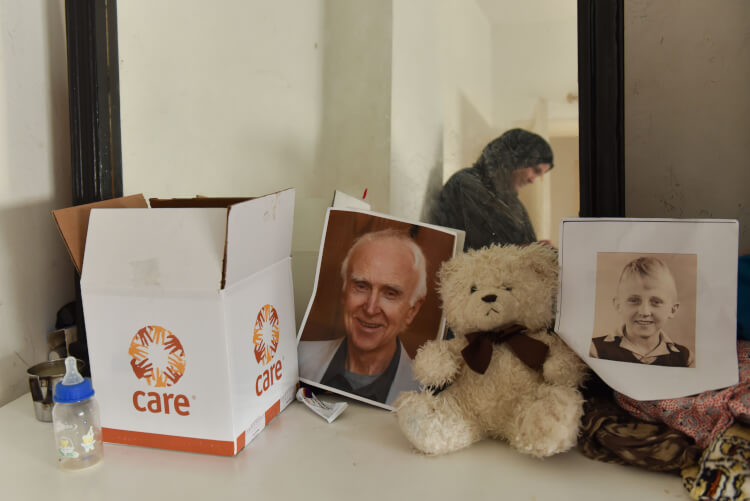 Zaher is eight years old and lives in an apartment with his family in Irbid, Jordan on February 7, 2016. He received a CARE package with a letter and pictures of Gunter Nitsch which was placed on display by his mother in his home. His family left Syria several years ago, not long after the war broke out, but he still remembers and misses his home in Syria. Zaher goes to school in the community and enjoys playing soccer when heÕs able to go outside. His family has received emergency cash assistance from CARE to help them with purchasing food and other basic household items. photo/Carey Wagner for CARE