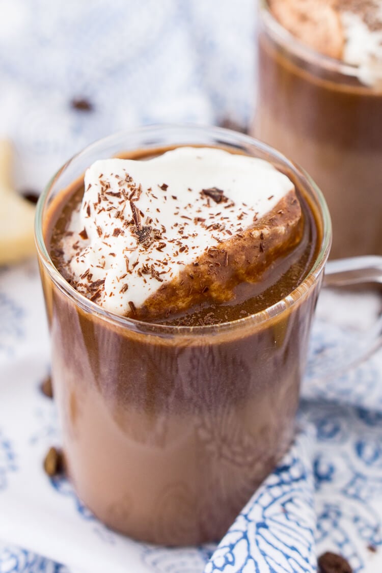 This French Hot Chocolate Coffee is an indulgent blend of thick and creamy Parisian hot chocolate and bold hot dark roast coffee. The perfect brunch or dessert beverage for the holidays!