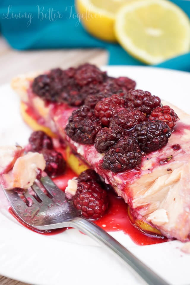 This gorgeous Blackberry Lemon Salmon is a light and flaky dinner recipe that's baked to perfection in just 30 minutes!