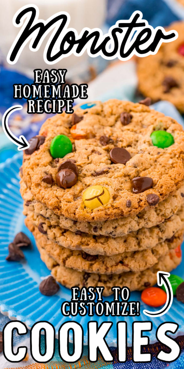 Monster Cookies are sweet, chewy, and loaded with M&M's, Reese's Pieces, Chocolate Chips, Oatmeal, Coconut, and Heath Toffee Bits! Pull the first batch out of the oven in just under 25 minutes! via @sugarandsoulco