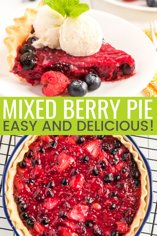 This Berry Pie recipe combines the delicious sweet and tart flavors of four different berries! A single layer crust pie requiring minimal baking made with strawberries, blueberries, raspberries, and blackberries make this the perfect spring and summer pie!