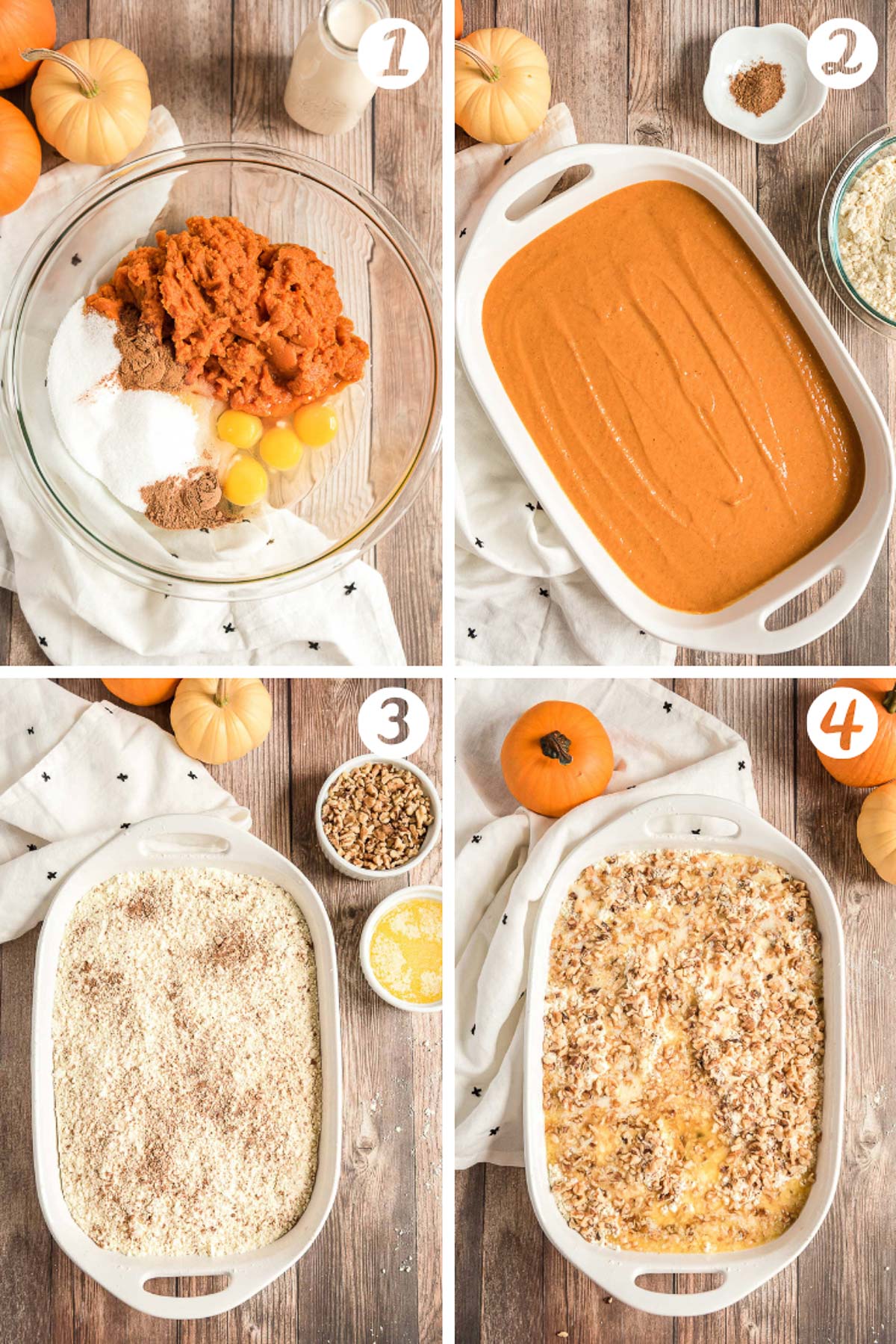 step-by-step photos of how to make pumpkin dump cake.