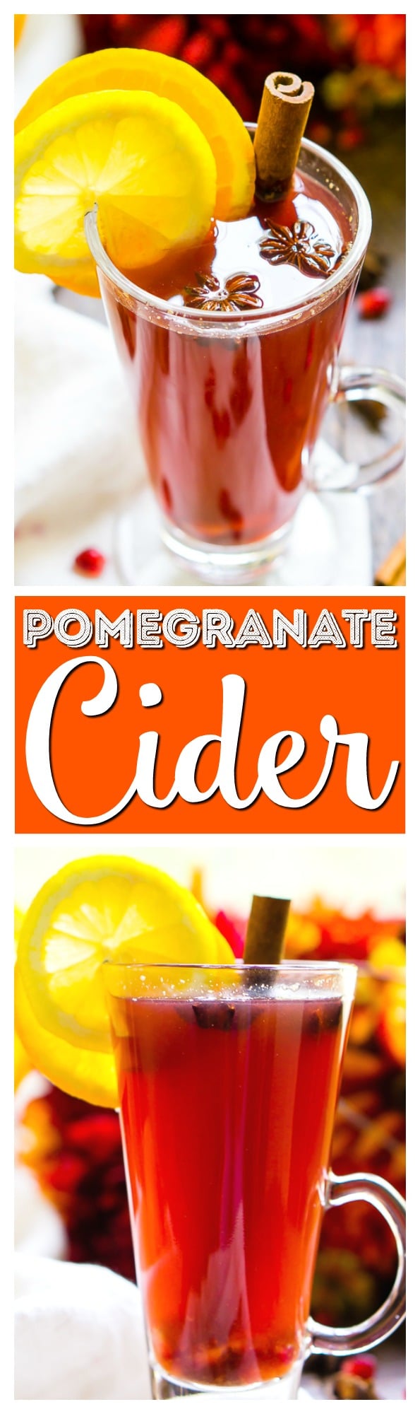 This Pomegranate Cider is an instant fall favorite! A cozy, hot drink that's loaded with spices, citrus, and delicious pomegranate. Add rum or whiskey to turn it into a cocktail! via @sugarandsoulco