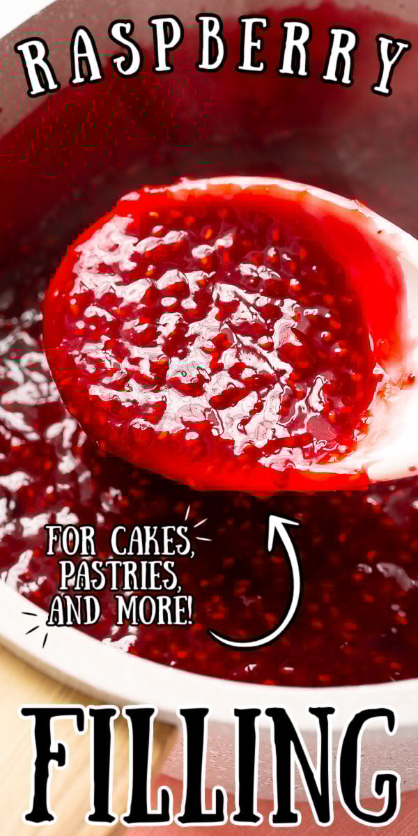 This Easy Raspberry Filling recipe takes just four ingredients and 20 minutes to make! It's the perfect addition to cakes and pastries! via @sugarandsoulco