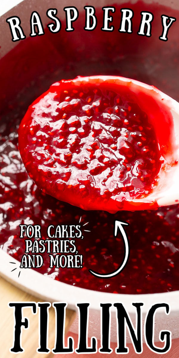 This Easy Raspberry Filling recipe takes just four ingredients and 20 minutes to make! It's the perfect addition to cakes and pastries! via @sugarandsoulco