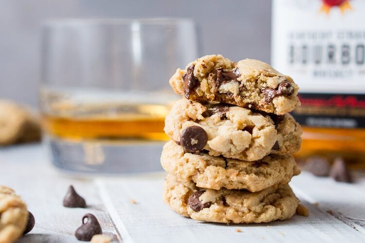 Bourbon Toffee Brown Butter Chocolate Chip Cookies are soft and chewy chocolate chip cookies laced with toffee, bourbon, and nutty brown butter accents.