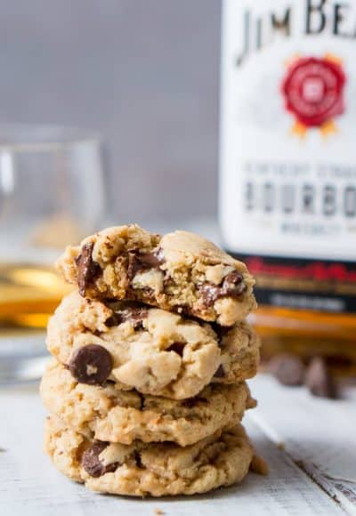 Bourbon Toffee Brown Butter Chocolate Chip Cookies are soft and chewy chocolate chip cookies laced with toffee, bourbon, and nutty brown butter accents.