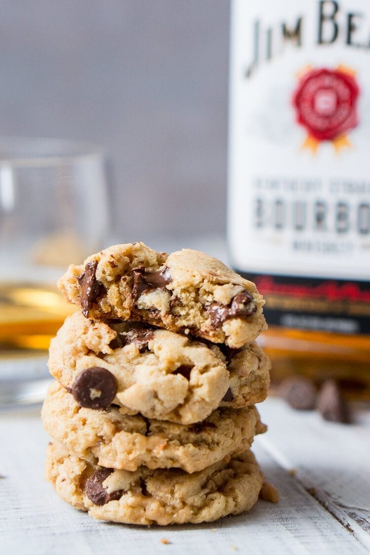 Bourbon Toffee Brown Butter Chocolate Chip Cookies are soft and chewy chocolate chip cookies laced with toffee, bourbon, and nutty brown butter accents.