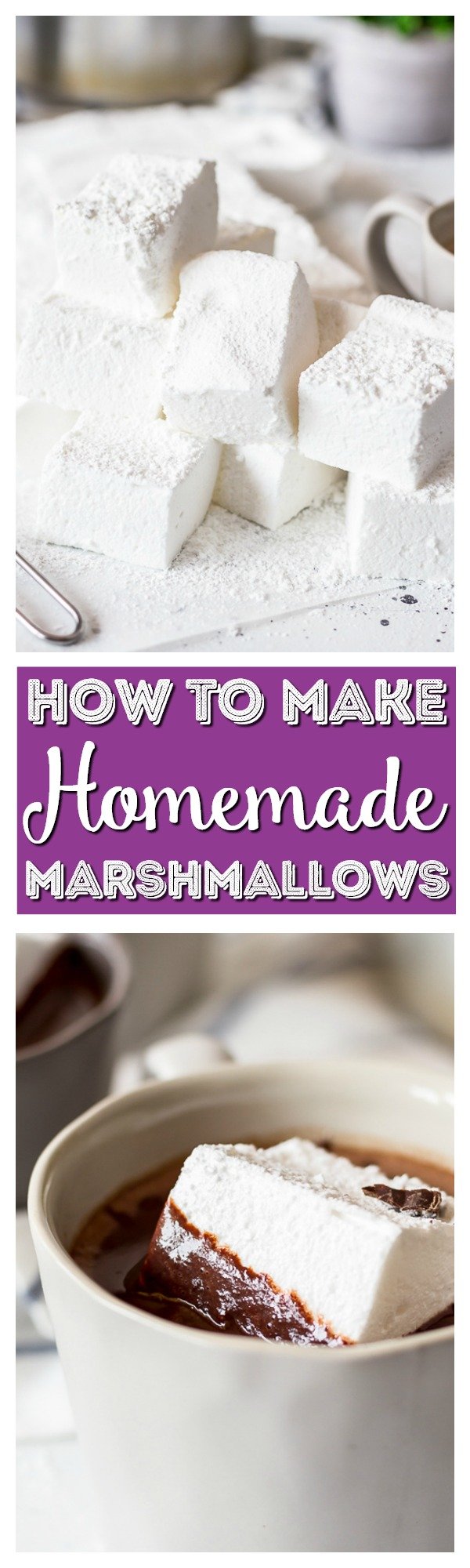 Homemade Marshmallows are the perfect way to dress up rich hot chocolate during the winter months. Package them up as gifts, or dip them in caramel and chocolate at the fondue bar! via @sugarandsoulco