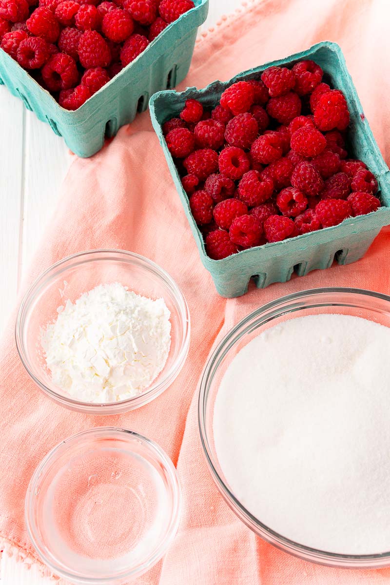 Ingredients to make raspberry filling.