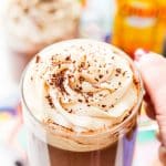 This Kahlua Hot Chocolate is so rich, creamy, and BOOZY! This hot chocolate recipe is laced with coffee liqueur and topped with a Kahlua Whipped Cream and chocolate shavings.
