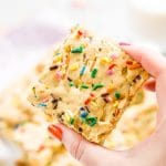 These Birthday Cake Blondies are made with an adapted yellow cake box mix and are so easy to make! They're sweet and fun and loaded with sprinkles!