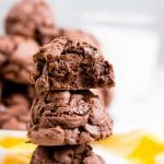 These Double Chocolate Chip Pudding Cookies have a slightly crisp outer shell and are chewy and gooey on the inside almost like a brownie. Pull the first batch out of the oven in 30 minutes!