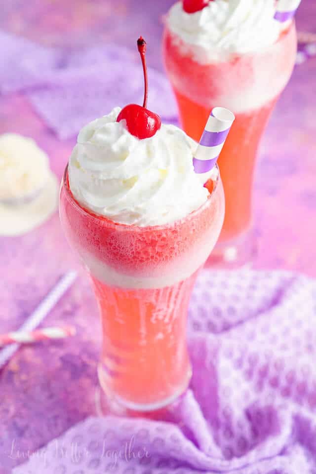 This Shirley Temple Float is a great summer twist on the classic cherry and soda beverage!