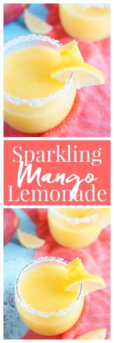 This Sparkling Mango Lemonade is a refreshing and delightful sparkling pulpy lemonade made with mangoes and agave.