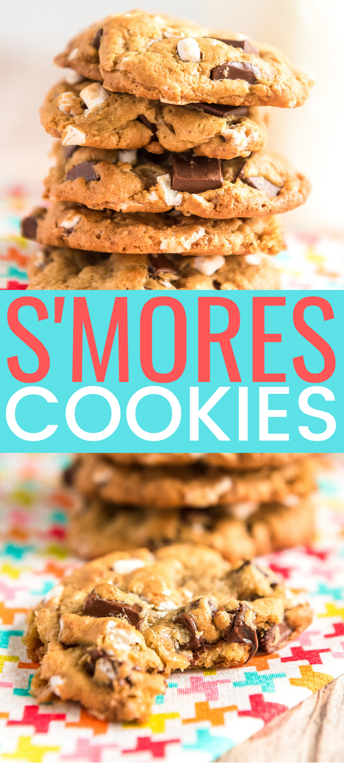 S'mores Cookies combine the flavors of marshmallows, chocolate, and graham crackers for a deliciously sweet cookie reminiscent of the classic summer treat! via @sugarandsoulco