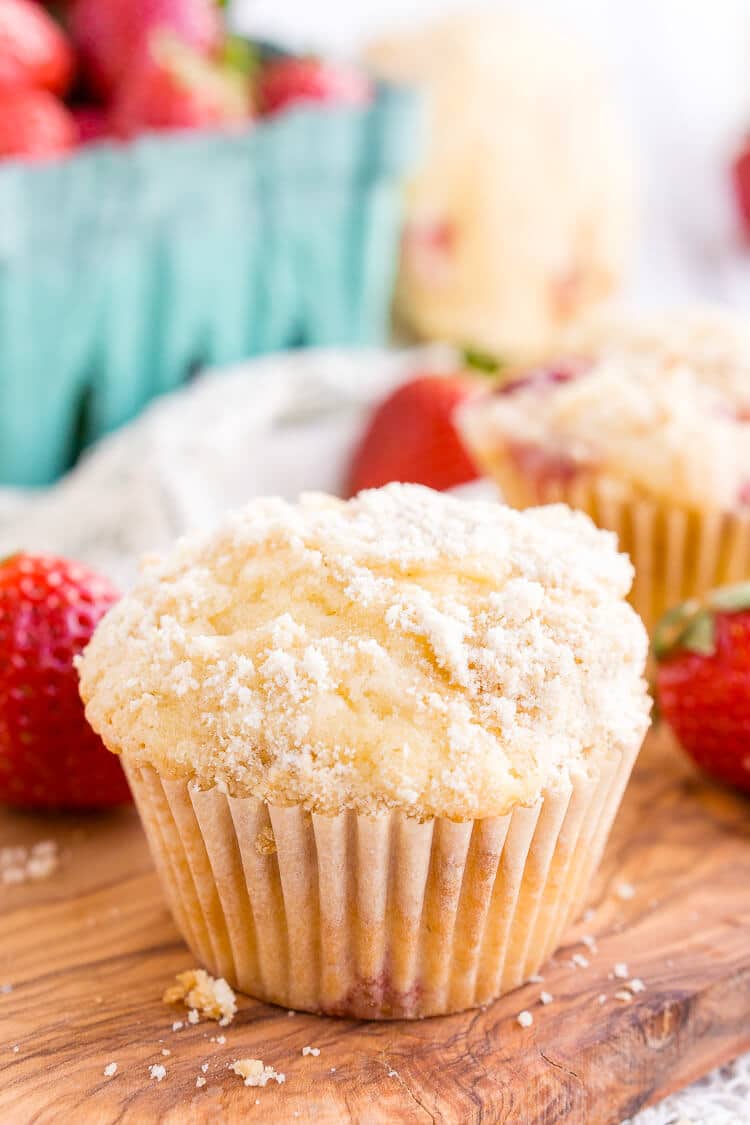 These Strawberry Coffee Cake Muffins are made with sweet fresh berries and buttermilk and topped with a delicious sugar and butter crumble!