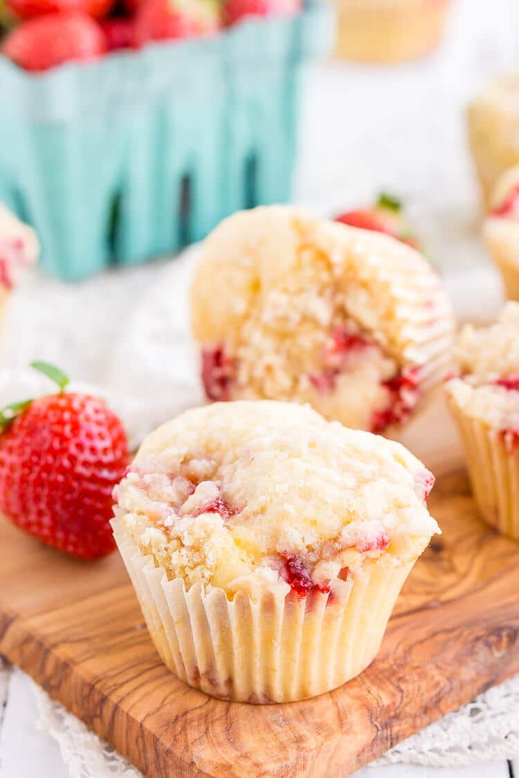 These Strawberry Coffee Cake Muffins are made with sweet fresh berries and buttermilk and topped with a delicious sugar and butter crumble!