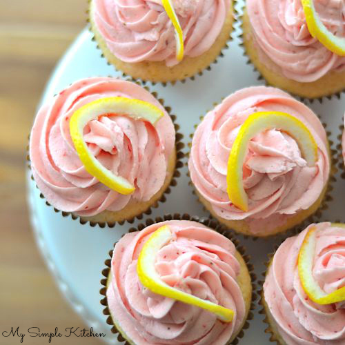 Lemon Cupcakes with Strawberry Buttercream Frosting