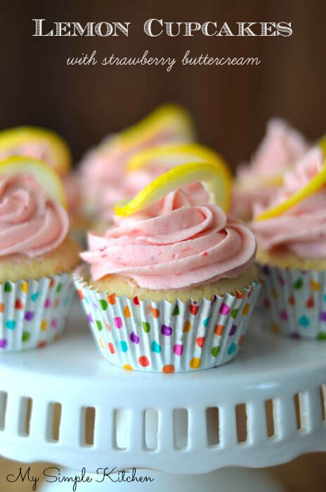 Lemon Cupcakes with Strawberry Buttercream