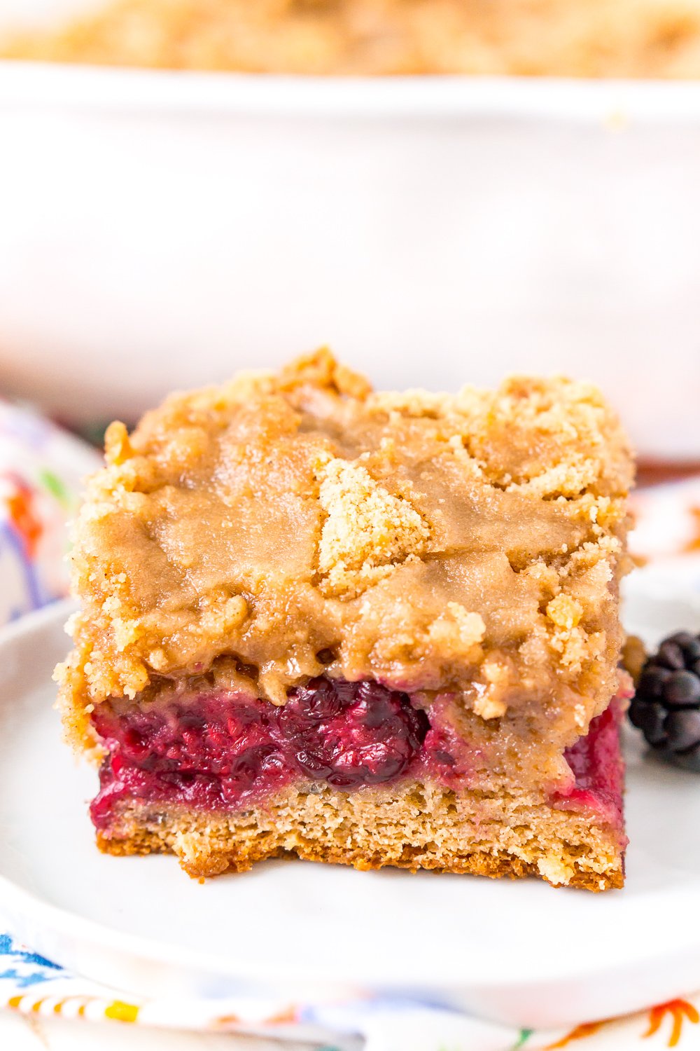 Slice of Blackberry Ocffee Cake on a PLate