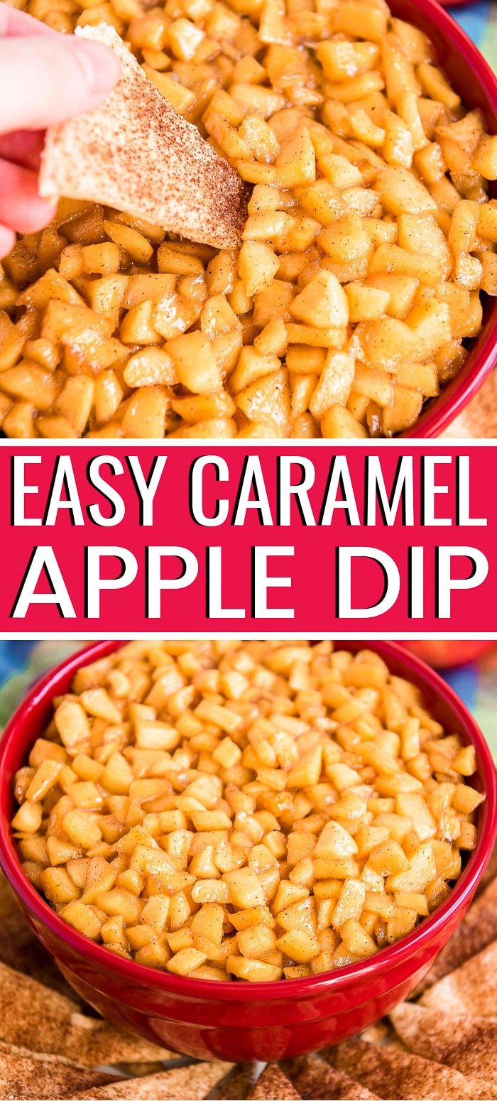 Caramel Apple Dip is loaded with luscious apple chunks in a brown sugar and caramel sauce and contains a sprinkle of apple pie spice. Made on the stovetop and ready in just 15 minutes! via @sugarandsoulco