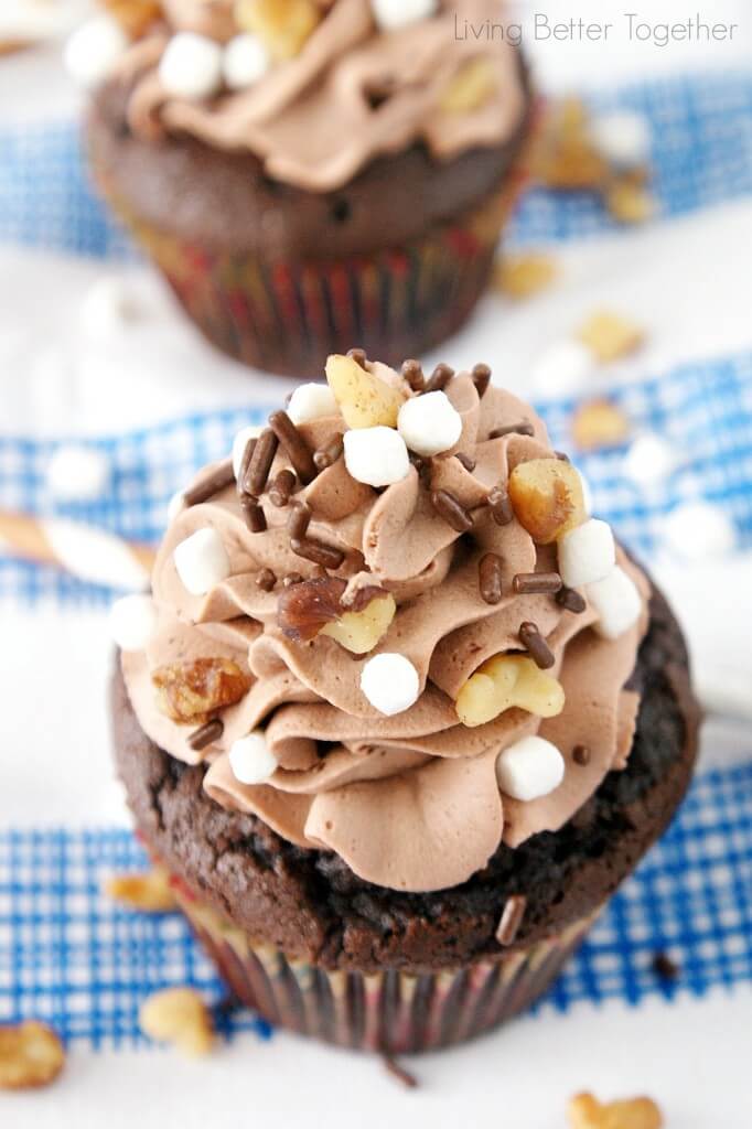 Inspired by the famous Ice Cream, these Rocky Road Cupcakes are loaded with chocolate, walnuts, and marshmallows!
