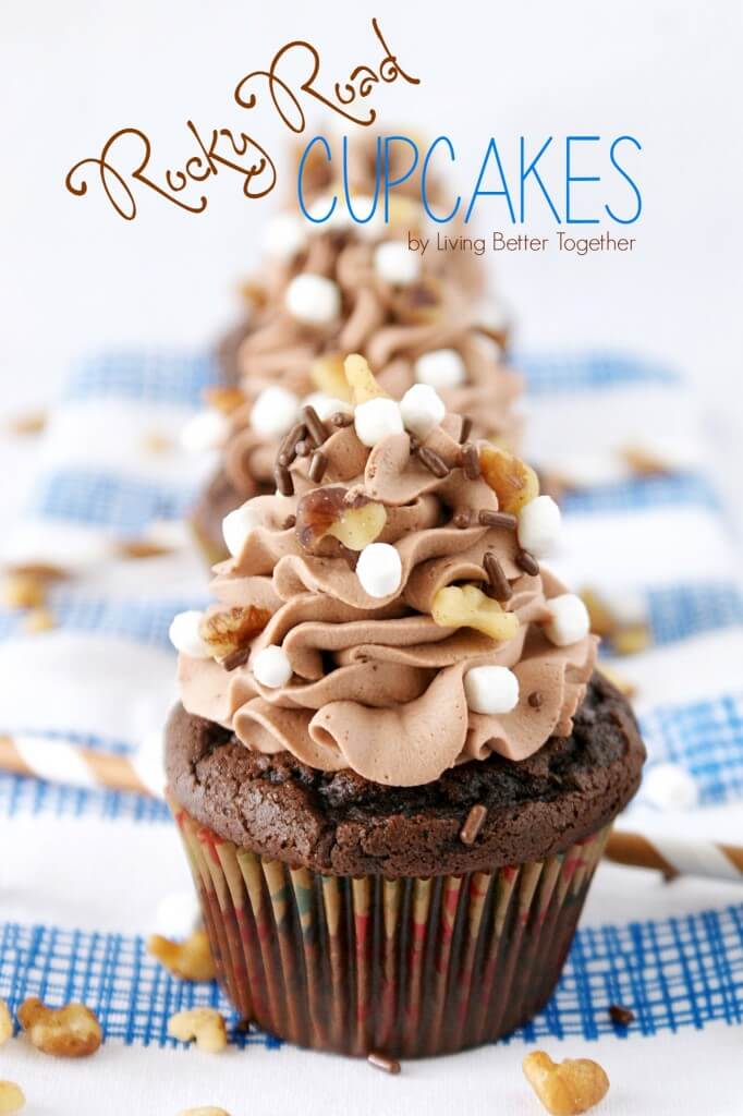 Inspired by the famous Ice Cream, these Rocky Road Cupcakes are loaded with chocolate, walnuts, and marshmallows!