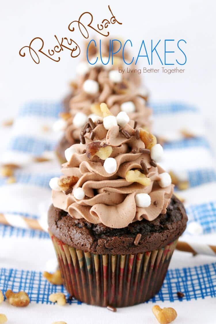 Inspired by the famous Ice Cream, these Rocky Road Cupcakes are loaded with chocolate, walnuts, and marshmallows!