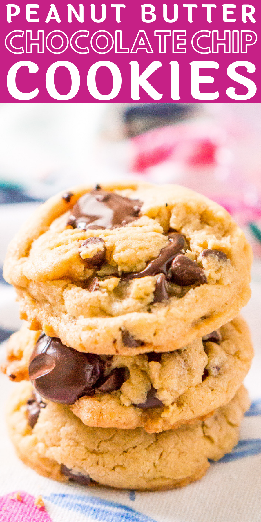 These Peanut Butter Chocolate Chip Cookies are soft and chewy and loaded with sweet, delicious flavors the whole family will love!