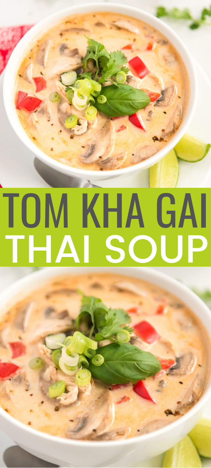 This Tom Kha Gai Soup recipe, also known as Chicken Coconut Soup, is an incredibly aromatic and flavorful Thai dish made with chicken, mushrooms, peppers, in a creamy coconut broth. via @sugarandsoulco