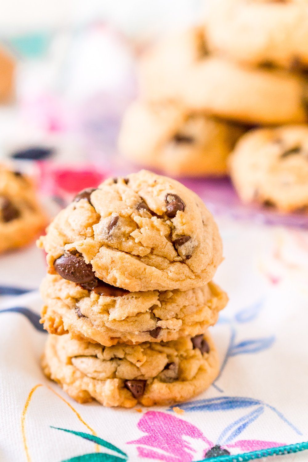 These Peanut Butter Chocolate Chip Cookies are soft and chewy and made with peanut butter, chocolate chips, vanilla pudding, brown sugar, and more!