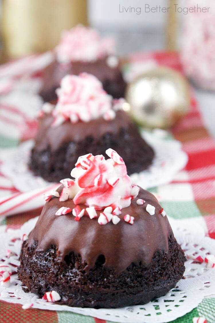 These Gluten Free Chocolate & Peppermint Mini Bundt Cakes are down right amazing! They're so moist and rich, you'd never know they were gluten free! Living Better Together