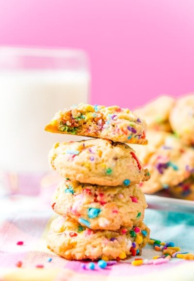 These Birthday Cake Pudding Cookies are sweet, chewy and loaded up with sprinkles. Tempting vanilla makes them the perfect alternative to cake, or you know, have both! I did!