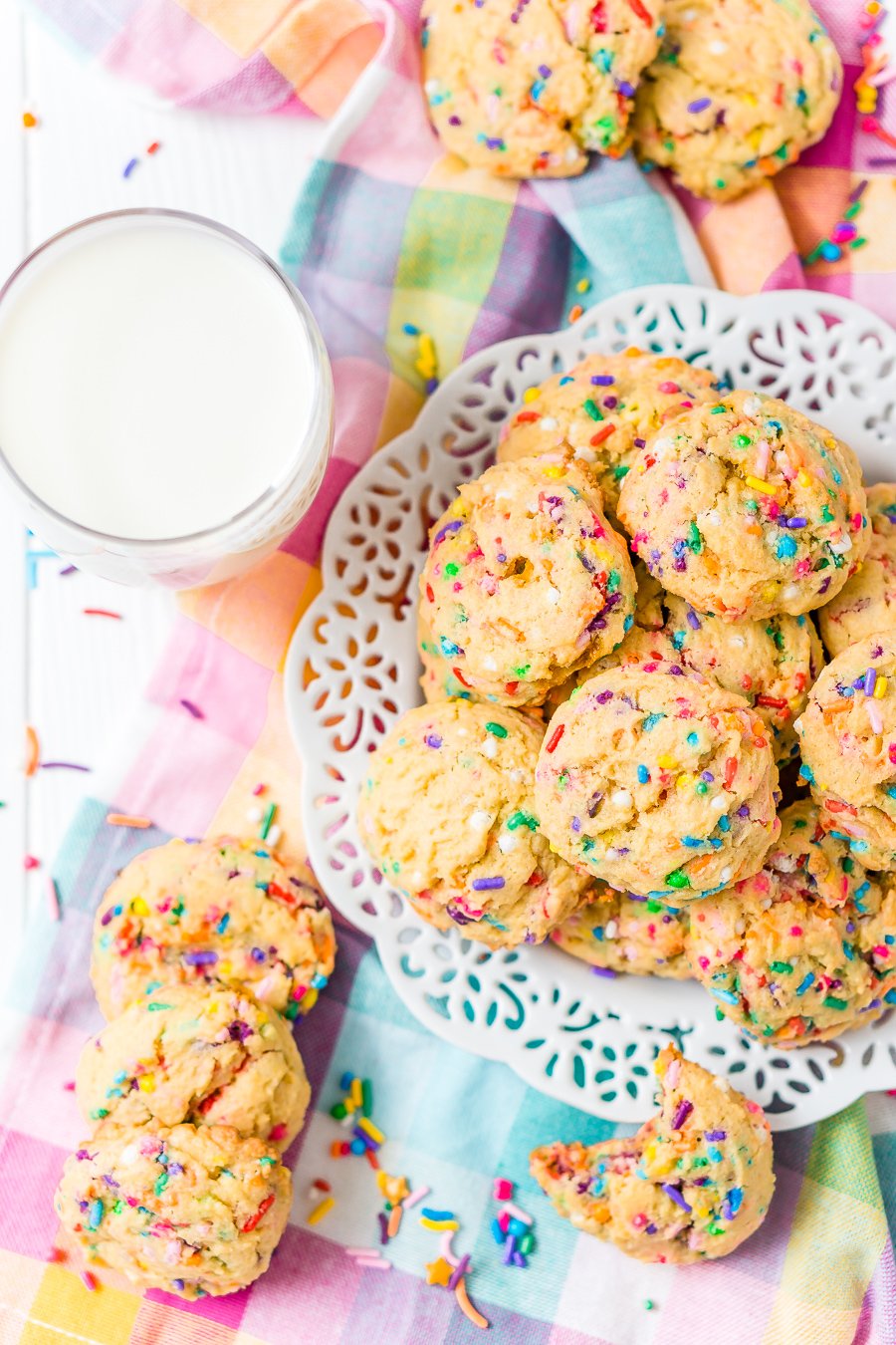 These Birthday Cake Pudding Cookies are sweet, chewy and loaded up with sprinkles. Tempting vanilla makes them the perfect alternative to cake, or you know, have both! I did!