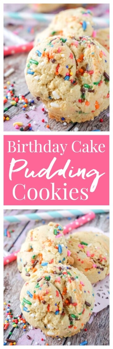 These Birthday Cake Pudding Cookies are sweet, chewy and loaded up with sprinkles. A hint of vanilla make them the perfect alternative to cake. Or, you know, have both!