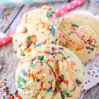 Three Birthday Cake Pudding Cookies with Sprinkles