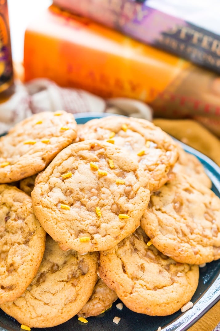 These Harry Potter inspired Butterbeer Cookies are a sweet old-fashioned blend of vanilla and butterscotch loaded up with toffee bits. Baked to perfection with a soft chewy center and lightly crisp edges, they won't last long!