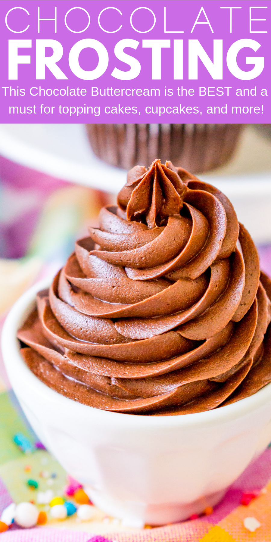 The BEST Chocolate Buttercream Frosting recipe made with chocolate liqueur and whipped to perfection. It's a must for topping cakes and cupcakes or simply licking from the bowl. via @sugarandsoulco