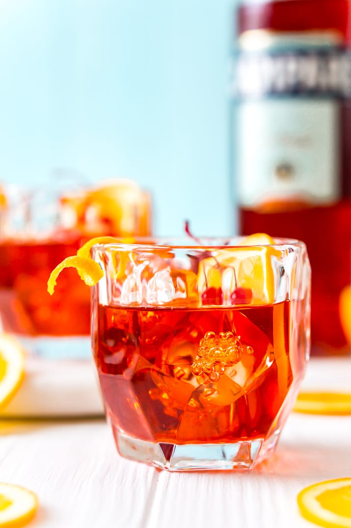 This Boulevardier is an Americanized version of the classic Negroni Cocktail, trading in the gin for rye whiskey. It's a simple and sophisticated drink made with whiskey, Campari, and sweet vermouth served on the rocks.
