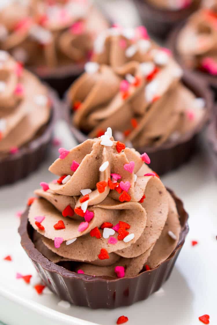 These 4-Ingredient Chocolate Mousse Cups are about as easy as it gets! They're ready in 10 minutes and there's no baking required which makes them a perfect last minute dessert!