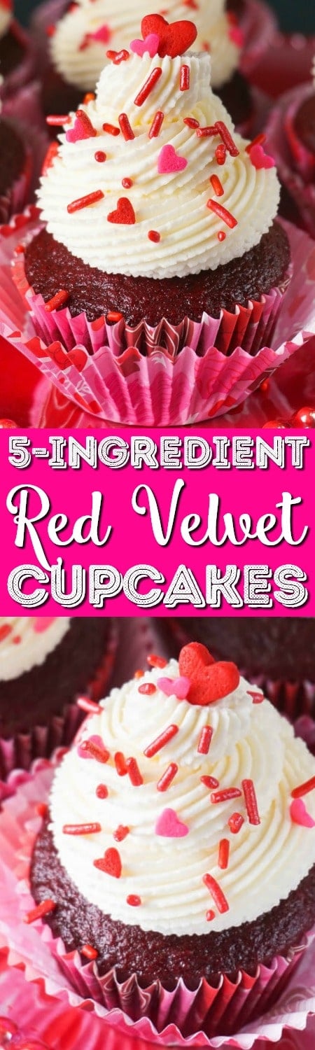 5 Ingredient Red Velvet cupcake along with Bolded text labeling it such 
