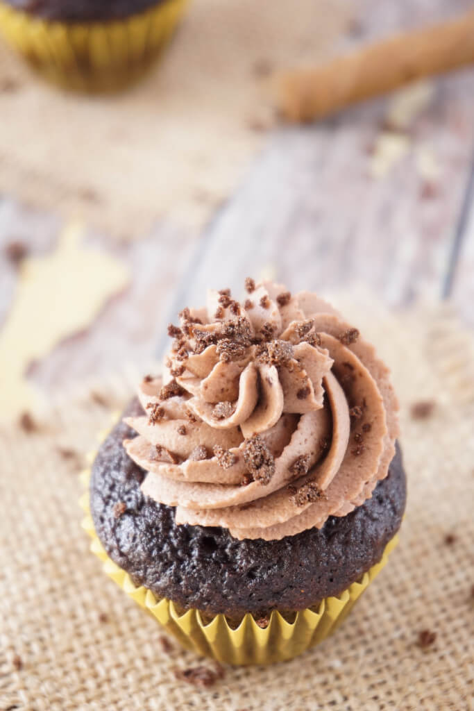 These Mocha Cupcakes are rich and chocolaty with a hint of coffee thanks to the Whipped Mocha Frosting they're topped with.