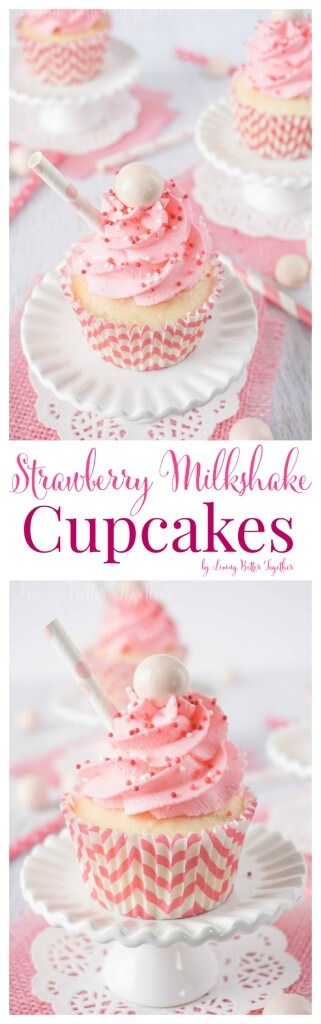 These Strawberry Milkshake Cupcakes have a vanilla malt base and are topped with a strawberry milk whipped cream frosting, sprinkles, and a whopper! Make them for an instant trip down memory lane.