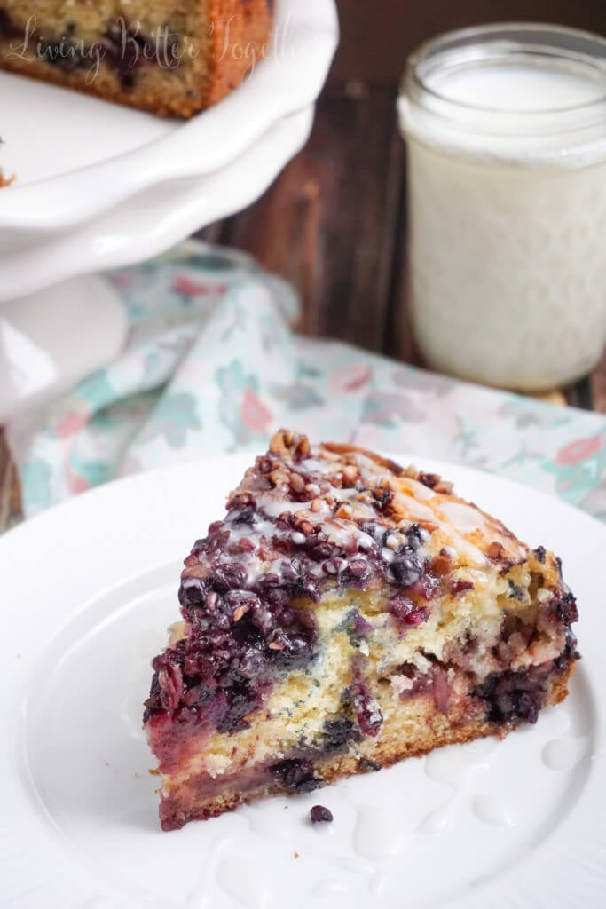 This Triple Berry Coffee Cake is loaded with strawberries, blueberries, and blackberries then finished off with chopped pecans and a simple icing.