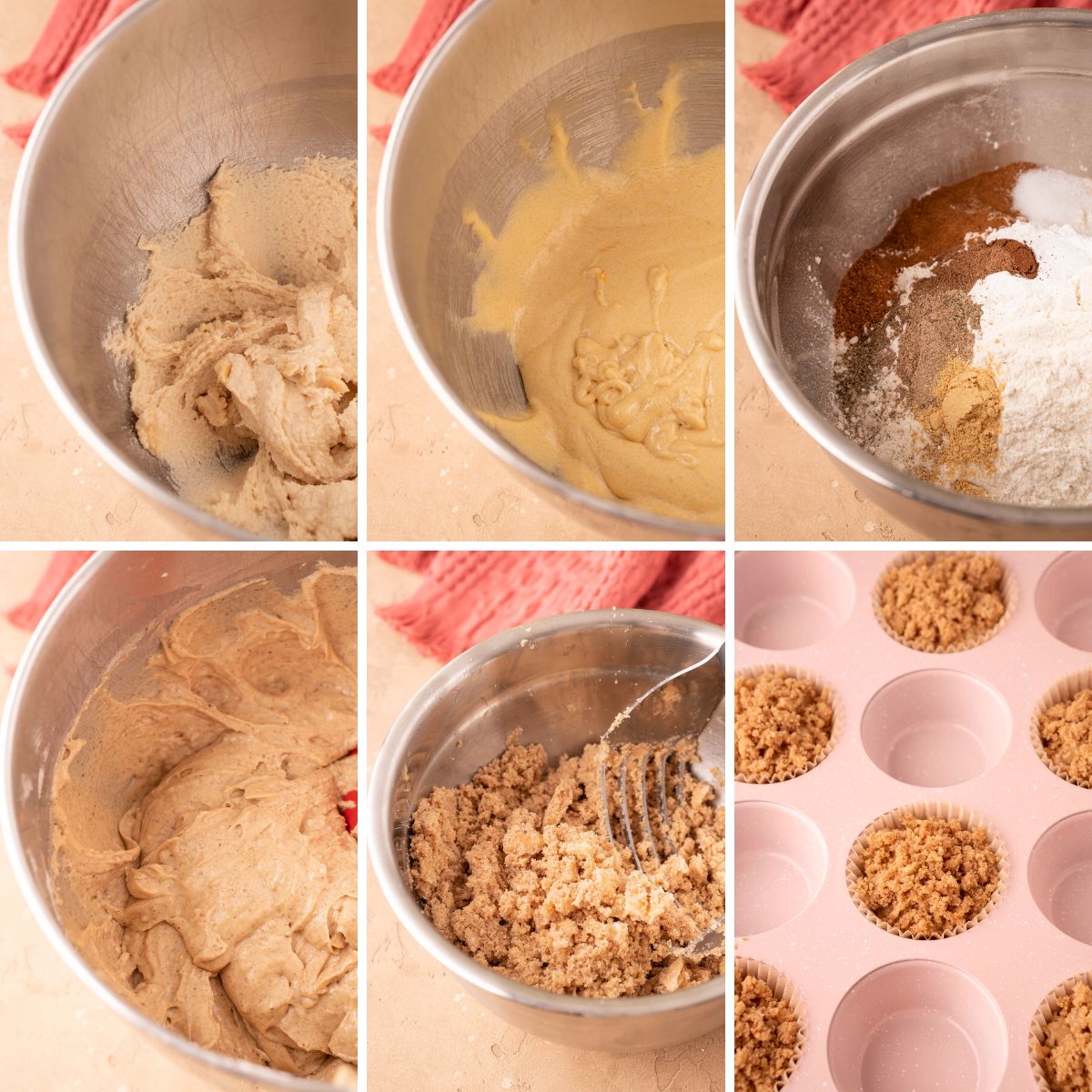 How to make chai muffins step by step collage.