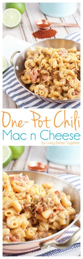 This One-Pot Chili Mac n Cheese is the perfect thing for lazy Sundays or a weeknight dinner. It's ready in 30 minutes and combines two of the BEST comfort foods around!