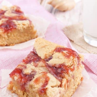 These Peanut Butter and Jelly Blondies are an easy dessert the whole family will love!